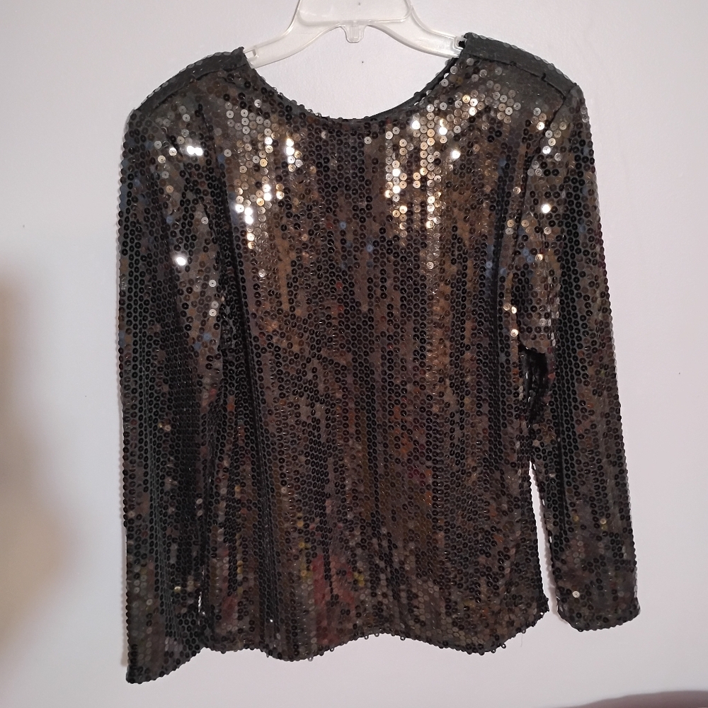 Black Sequin Blouse with Full-Length Sleeves